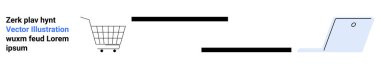 Bilgisayara bağlı bir alışveriş arabası online bir alışveriş deneyimi hakkında ipuçları veriyor. E-ticaret, dijital işlemler, web alışverişi, çevrimiçi pazarlama, internet satışları için ideal. İniş afişi