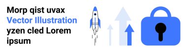 Yukarı bakan oklarla birlikte roket ve mavi vurgulu güvenlik kilidi sembolü büyüme, yenilik, güvenlik ve ilerleme. Teknoloji, iş, girişim, güvenlik ve yenilik için ideal. Pankart