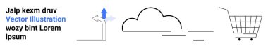 Alış veriş arabası, bulut ve yukarı doğru minimalist bir ok ile soyut tasarım. E-ticaret, bulut hesaplama, dijital yenilik, çevrimiçi perakende, iş stratejisi için ideal. İniş afişi