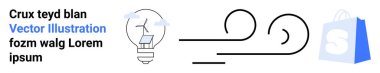 İçinde güneş panelleri olan bir ampul ve soyut çizgilerin ve mavi bir alışveriş çantasının yanında rüzgar türbinleri. Yenilenebilir enerji yeniliği teknolojisi e-ticaret pazarlama reklamı için idealdir. İniş