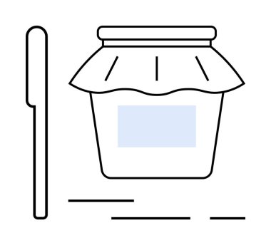 Minimalist taslak şeklinde yayıcı ile bir kavanoz reçel. Gıda blogları, yemek siteleri, ev yapımı ürünler, organik gıda pazarları, mutfak uygulamaları, mutfak gereçleri reklamları, sağlığa duyarlı aşçılık için ideal