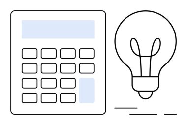 Bir ampulün yanındaki hesap makinesi hesaplamayı, fikirleri ve yeniliği sembolize ediyor. Finans, eğitim, teknoloji, iş stratejisi, başlangıç sunumları, beyin fırtınası oturumları, yaratıcılık için ideal