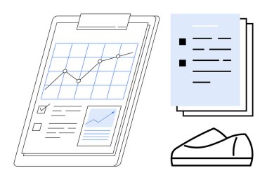 Analiz çizelgesi, yükselen trend çizgisi, belgeler ve hesap makinesi. İş raporları, finansal analizler, pazarlama stratejileri, araştırma, sunumlar, ofis ortamları için idealdir. Satır metaforu