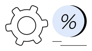 Mavi yüzde sembolünün yanında vites simgesi, optimizasyon ve maliyet etkinliğini öneriyor. İş sunumları, mali incelemeler, mühendislik süreçleri, üretkenlik araçları ve eğitim için ideal