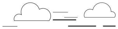 Yatay çizgileri olan basit siyah beyaz bulut simgeleri hareket ya da rüzgar olduğunu gösteriyor. Hava durumu uygulamaları, kullanıcı arayüzleri, web sitesi afişleri, dijital pazarlama, eğitim materyalleri, bilgi grafikleri için ideal