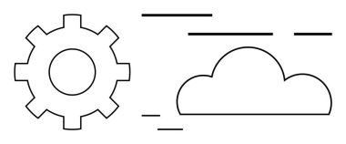 Minimalist çizgileri olan vites ve bulut elementleri. Teknoloji, bulut hesaplama, yazılım mühendisliği, ağ entegrasyonu, süreç otomasyonu, dijital dönüşüm için idealdir. Pankart