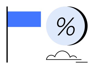 Dikey direkte mavi bayrak, açık mavi dairede siyah yüzde işareti ve çizgili basit siyah bulut ana hatları. Finansal sunumlar, hava raporları, eğitim materyalleri, iş için ideal