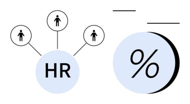 İnsan kaynaklı mavi daireler ve insan simgelerine bağlı yüzde sembolleri. İş, insan kaynakları, analitik, takım yönetimi, kurumsal strateji, istatistik ve iş gücü planlama konuları için idealdir. Satır metaforu