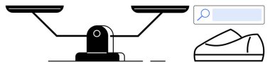 Büyüteç ve ayakkabı ile dengeleyici ölçek. Adalet, ekonomi, karşılaştırma, arama, değerlendirme, alışveriş, denge kavramları için idealdir. Satır metaforu