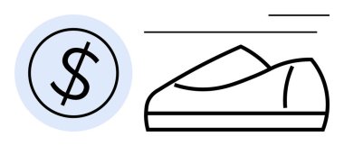 Outline of a sneaker and a dollar sign indicating commerce, fast delivery or financial aspects. Ideal for e-commerce, retail, online shopping, financial transactions, shipping, sports marketing clipart