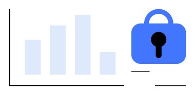 Mavi kilidin yanındaki çubuk grafikler verilerin güvenli bir şekilde analiz edildiğini gösteriyor. Veri güvenliği, iş analizleri, gizlilik koruması, veri yönetimi, çevrimiçi güvenlik için ideal. Modern vektör biçimi
