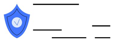 Üzerinde işaret işareti olan mavi bir kalkan, metin yerleştirme için boş satırlarla çevrili. Güvenlik, doğrulama, güvenlik, koruma, kimlik doğrulama, onay, sertifika konseptleri için idealdir. Pankart