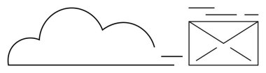 E- posta iletişimini temsil eden bir zarf simgesine bağlı bir bulut simgesi. Minimalist bir tarz için ince siyah çizgiler. Bulut hesaplama, dijital iletişim, çevrimiçi hizmetler, e-posta pazarlama için ideal