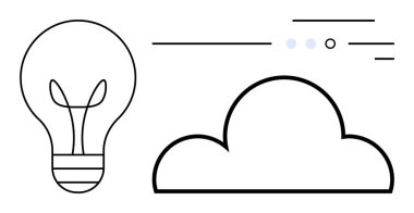 Bir bulut simgesi ve soyut çizgilerin yanında dijital bağlantıyı sembolize eden ampul. Teknoloji, yenilik, yaratıcılık, bulut hesaplama, dijitalleştirme, beyin fırtınası için ideal