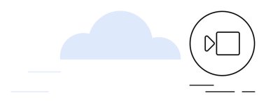 Açık mavi renkli bulut simgesi ve daire şeklinde çevrili siyah bir video kamera sembolü. Dijital depolama, bulut hesaplama, medya akışı, çevrimiçi hizmetler, uzaktan çalışma, teknolojik çözümler, veri