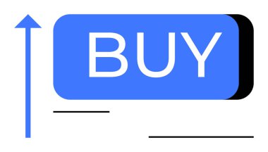 Yukarı ok ve yatay çizgilerin yanında beyaz metin olan Blue Buy düğmesi. Çevrimiçi alışveriş, ecommerce, pazarlama, satış, dijital platformlar, iş büyümesi, ekonomik trendler için idealdir. Satır metaforu