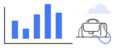 Bir iş çantası ve bulutun yanında yükselen mavi çizgileri olan bar grafiği. İş sunumları, mali raporlar, kariyer büyümesi, ekonomik veriler, mesleki kalkınma, girişim için ideal