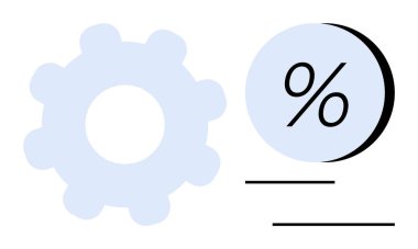 Vites ve yüzde sembolüne iki yatay çizgi eşlik ediyor. Ticari işlemler, verimlilik, verimlilik, finans, mekanik süreçler, teknoloji geliştirme ve veri analizi için ideal