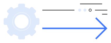 Dişli simgesi ve üç çizgi ve noktalı sağa doğru ok. İş süreci optimizasyonu, teknoloji, otomasyon, proje planlaması, iş akışı verimliliği, yazılım geliştirme için ideal