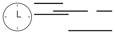 Hızlı hareketi ve zamanın akışını gösteren basit çizgileri olan bir saat. Üretkenlik, verimlilik, zaman yönetimi, iş akışı optimizasyonu, iş büyümesi, proje planlaması ve hedef belirleme için ideal
