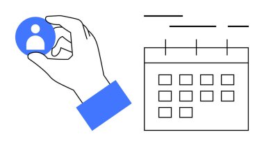 Basitleştirilmiş bir takvimin yanında bir kullanıcı simgesini tutuyor. Program, personel yönetimi, İK planlaması, randevular, organizasyon, takım koordinasyonu ve verimlilik araçları için ideal. Pankart