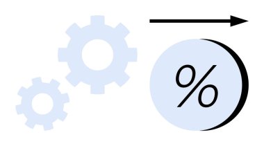 Vites, yüzde işareti, kara ok verimliliği, finansal büyümeyi, ilerlemeyi iletir. İş stratejisi, ekonomik kalkınma, finansal planlama için ideal. Endüstriyel otomasyon ve üretkenlik için harika