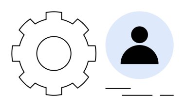 Ayarları ve hesap yönetimini temsil eden bir çemberde kullanıcı profili simgesinin yanında dişli tekerlek. Kullanıcı arayüzü tasarımı, yazılım ayarları, kullanıcı hesapları, işlem otomasyonu, profil için ideal