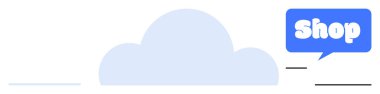 Açık mavi bulutlu arka plan, beyaz metin atölyesini içeren mavi bir konuşma balonu. E-ticaret, perakende satış, online alışveriş, tanıtım afişleri, web sitesi düğmeleri için ideal. Basit temiz tasarım