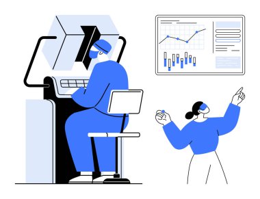 Meslektaşı dosyaya bilgi koyarken bilgisayar başında oturmuş verileri inceliyor. Veri analizi, takım çalışması, teknoloji, sunumlar, araştırma, ofis çalışması ve işbirliği için ideal