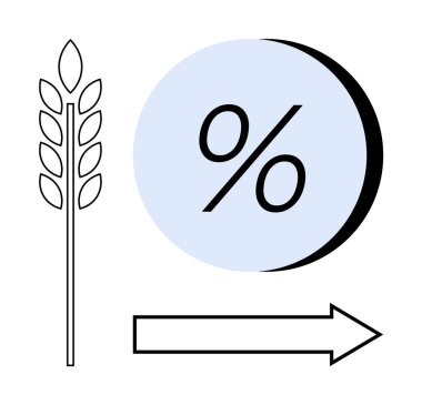 Çemberin içinde tarım verimi sembolü, buğday sapı ve yön oku. Tarım, tarım, mahsul verimi, tarım ekonomisi, büyüme, gıda üretimi ve pazar için ideal