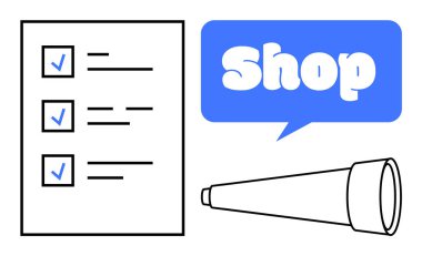 Mavi işaretli kontrol listesi, bir teleskop ve üzerinde 