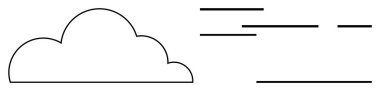 Rüzgâr fırtınalarını temsil eden yatay çizgileri olan bir bulutun minimalist siyah çizgisi. Hava durumu uygulamaları, tahminleri, iklim raporları, dijital simgeler, eğitim araçları, doğa temalı web siteleri için ideal