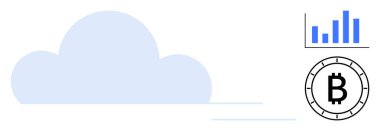 Analitik bar çizelgesi ve Bitcoin sembolü olan büyük bulut. Teknoloji, finans, kripto para birimi, bulut hesaplama, veri analizi, dijital güvenlik, iş stratejileri için idealdir. Satır metaforu