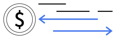 Dolar sembolü siyah çizgiler ve mavi yönlü oklarla çevrili. Finansla ilgili sunumlar, ekonomik çalışmalar, iş analizleri, yatırım rehberleri, mali raporlar, bankacılık için ideal