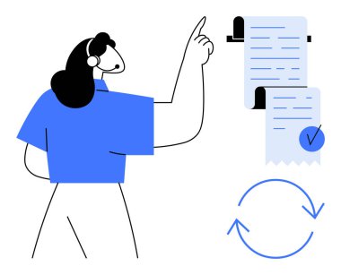 Uzun bir listeye işaret eden kişi, görev tamamlama ve organizasyon sinyalleri veriyor. Proje yönetimi verimliliğini kontrol etmek için ideal iş idaresi ve iş akışı optimizasyonu. Basit.