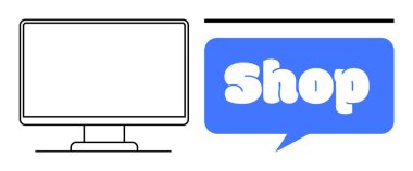 Masaüstü bilgisayarı mavi bir konuşma baloncuğunun yanında 