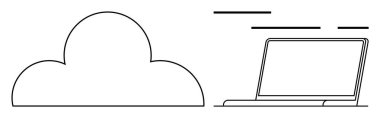 Soyut çizgileri olan bir dizüstü bilgisayarın yanında bulut simgesi. Web sitesi tasarımı, uygulama arayüzleri, teknik sunumlar, bulut bilgisayarı, veri depolama, bilişim hizmetleri ve eğitim materyali için ideal. İniş afişi