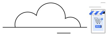 Bir bulut ve alışveriş arabası ikonu ve satın alma düğmesi olan bir akıllı telefon. Çevrimiçi alışveriş, bulut depolama, ekommerce, dijital işlemler ve perakende satış teknolojisi için ideal. Basit, modern, temiz