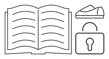 İçinde satırlar, para çantası ve kilit sembolleri olan kitabı aç. Eğitim içeriği, finansal okur yazarlık, mahremiyet, güvenlik tedbirleri, akademik başarı, kişisel büyüme, dijital koruma için idealdir. Satır metaforu