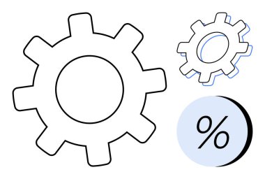 Mavi dairenin içinde yüzde sembolü olan siyah çizgili ikonlar. İş, mekanik, mühendislik, finans, üretkenlik, teknoloji, büyüme kavramı için idealdir. Satır metaforu