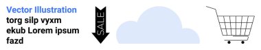 Mavi bulut, alışveriş arabası ve kara satılık ok online alışveriş temaları geliştirir. E-ticaret, satış etkinlikleri, bulut hizmetleri için ideal. İniş sayfası için pankart