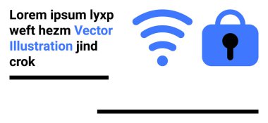 Bir asma kilit sembolünün yanındaki kablosuz sinyal simgesi güvenli kablosuz bağlantıyı gösteriyor. Çevrimiçi güvenlik, veri koruması, ağ güvenliği, İnternet gizliliği, siber güvenlik eğitimi, yazılım için ideal