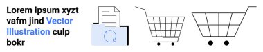 İki alışveriş arabası illüstrasyonlu bir indirme simgesinin yanında kağıt belge. E-ticaret, dijital belgeler, indirme hizmetleri, çevrimiçi alışveriş platformları, perakende web siteleri, belge için ideal