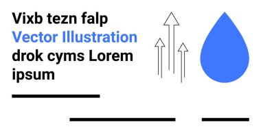 Mavi damla, yukarı doğru oklar, soyut siyah çizgiler ve Latince metin elemanları. Şirket markalaşması, sunumlar, bilgi grafikleri, pazarlama malzemeleri, web tasarımı, eğitim için ideal