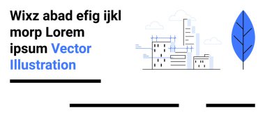 Vinçleri olan yüksek binalar, mavi bir yaprak ve siyah-mavi metin blokları. Web sitesi başlıkları, blog yazıları, sunumlar, sosyal medya grafikleri, pazarlama materyalleri ve eğitim için ideal