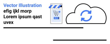 Mobil e-ticaret mağazası, bulut senkron simgesi, mavi aksanlı. Teknoloji entegrasyonu, çevrimiçi alışveriş, küresel ulaşım, bulut hesaplama, dijital dönüşüm, iş büyümesi ve siber güvenlik için ideal