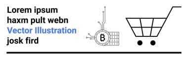 Teknoloji düğümlerine bağlı Bitcoin sembolü, alışveriş arabası çerçevesi. Fintech, e-ticaret, engelleme zinciri, kripto para birimi, online alışveriş, dijital işlemler, teknolojik girişimler için ideal. İniş sayfası
