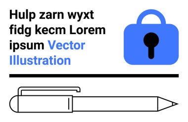 Mavi kilit simgesi, bir kara anahtar deliği, yatay siyah çizgi, ve ayrıntılı siyah kalem altı çizili metin. Güvenlik temaları, veri koruması, kırtasiye markalaşması, mahremiyet, belge için ideal
