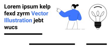 İş kadını ampulü işaret ederek yaratıcılığı ve yeniliği sembolize ediyor. İş sunumları, başlangıç sunumları, eğitim materyalleri, bloglar, sosyal medya gönderileri, pazarlama için ideal
