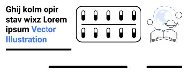 Su toplayan kapsüller, gezegenler ve uzay içeren açık bir kitap. Eğitim, bilim, ilaç, öğrenme, araştırma, sağlık ve teknoloji endüstrisi için idealdir. İniş sayfası